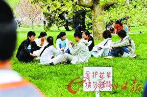 坐在草地好愜意,但花草就遭殃了。 坐在草地好愜意,但花草就遭殃了。
