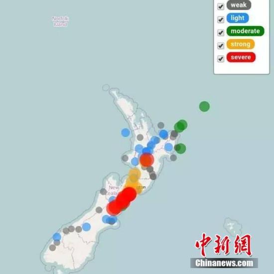 整個北坎特伯雷地區基督城、惠靈頓、塔拉納基、哈密爾頓和奧克蘭均有明顯感覺。 新西蘭信報記者王浩 供圖